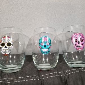 Wine Halloween glasses day of the dead